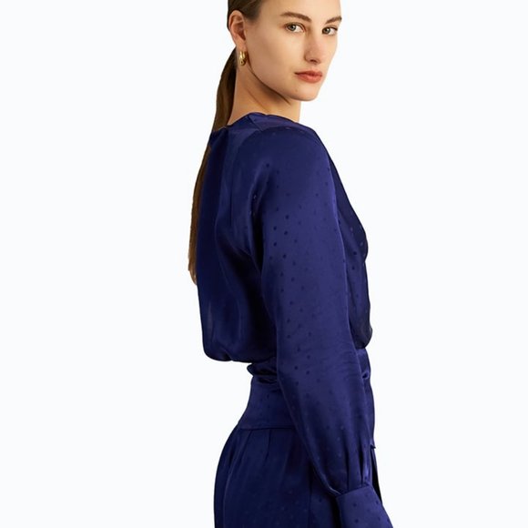 NWT Ronny Kobo BLACK NOT BLUE leopard silk bow cut out top size small $358 - Picture 14 of 15